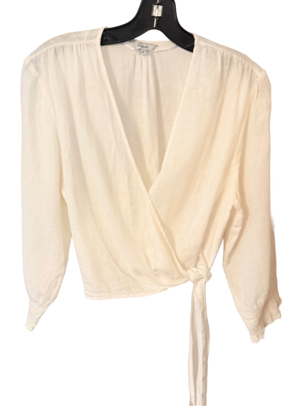 Rails Raquel White Linen Blend Tie Front Top V-Neck True Wrap Style Sz M NWOT